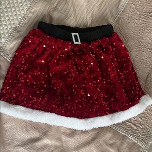 Sparkling Red Sequin Skirt with Faux Fur Trim